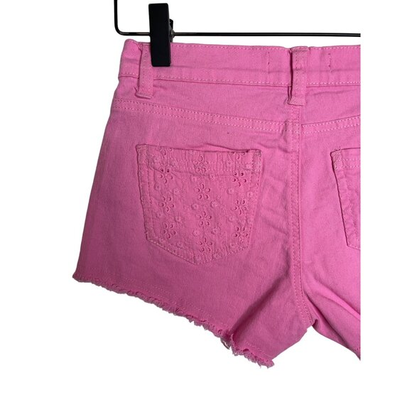 Bebe Shorts Girls Eyelet Embroidered Sz 10 Kids Cut Off Raw Hem Jean Denim Pink - Picture 8 of 10
